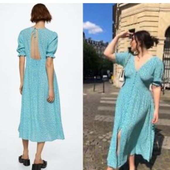 Mango Floral Button Midi Dress Sz 2 - Picture 7 of 14